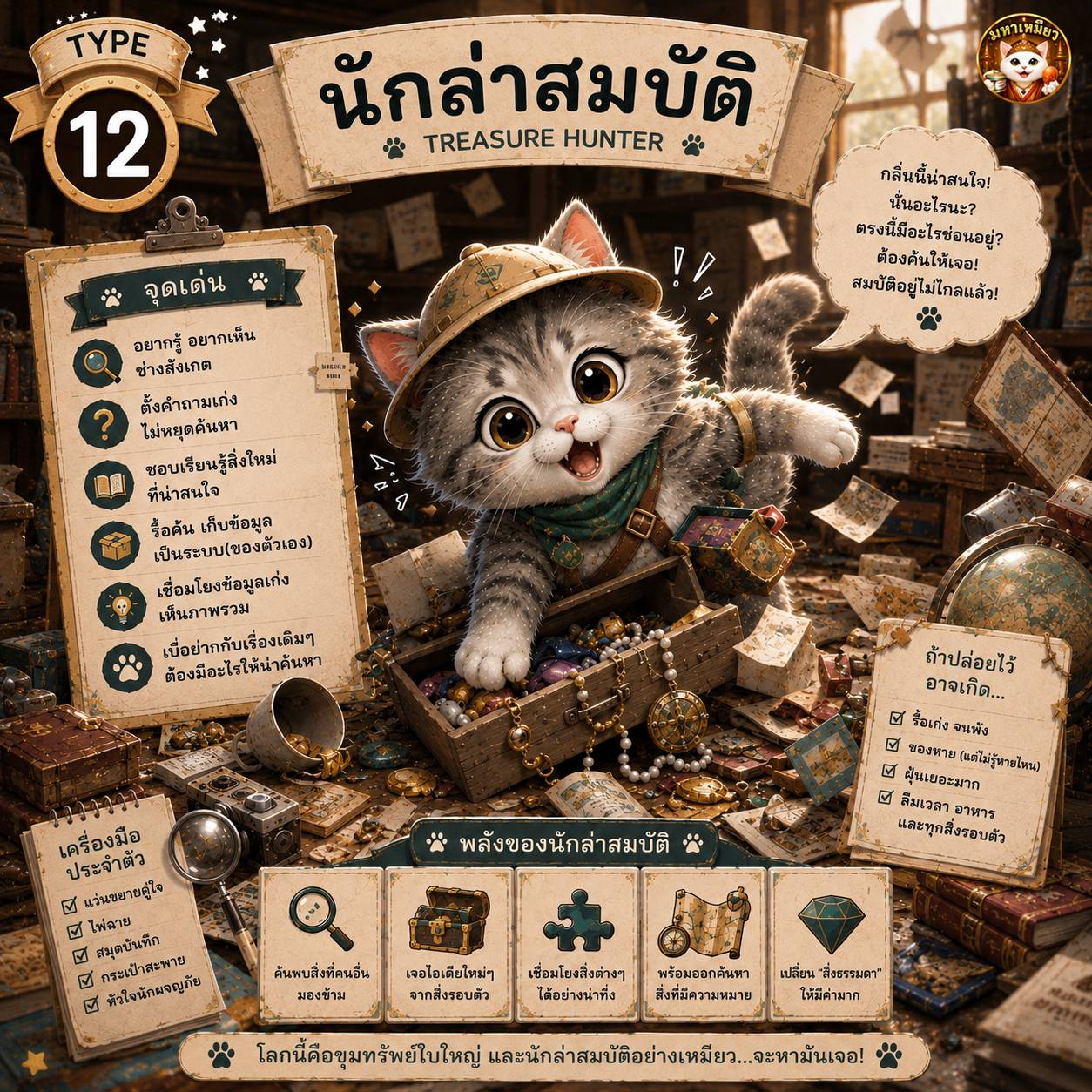 ไทป์ นักล่าสมบัติ — การ์ดบุคลิกแมว mahameow